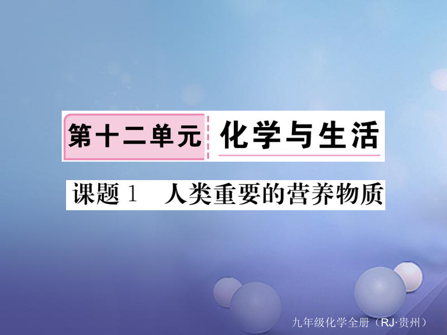 （貴州專版）九年級化學(xué)下冊 第十二單元 課題1 人類重要的營養(yǎng)物質(zhì)復(fù)習(xí)課件 （新版）新人教版[共17頁]_第1頁