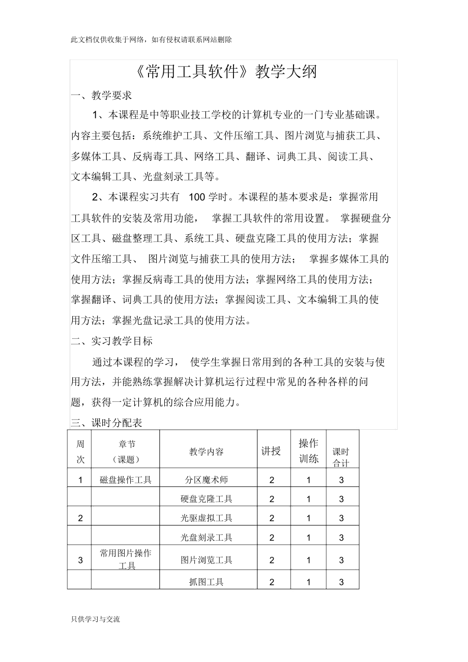 《常用工具軟件》教學(xué)大綱說課材料_第1頁