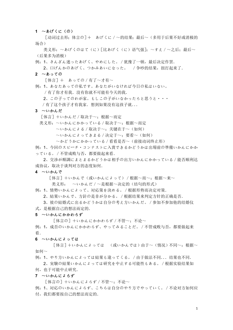 日语能力考试一级语法全集超完整版_第1页