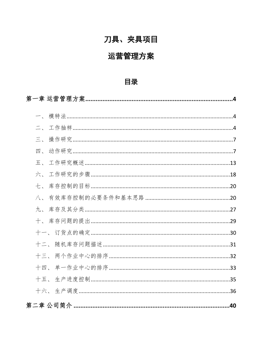 刀具、夹具项目运营管理方案（范文）_第1页