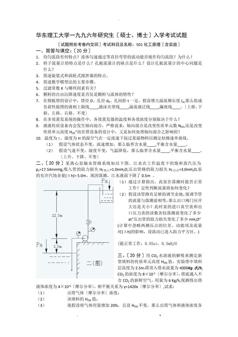 華東理工大學(xué)考研化工原理1991-1996六年真題【你值得擁有】_第1頁