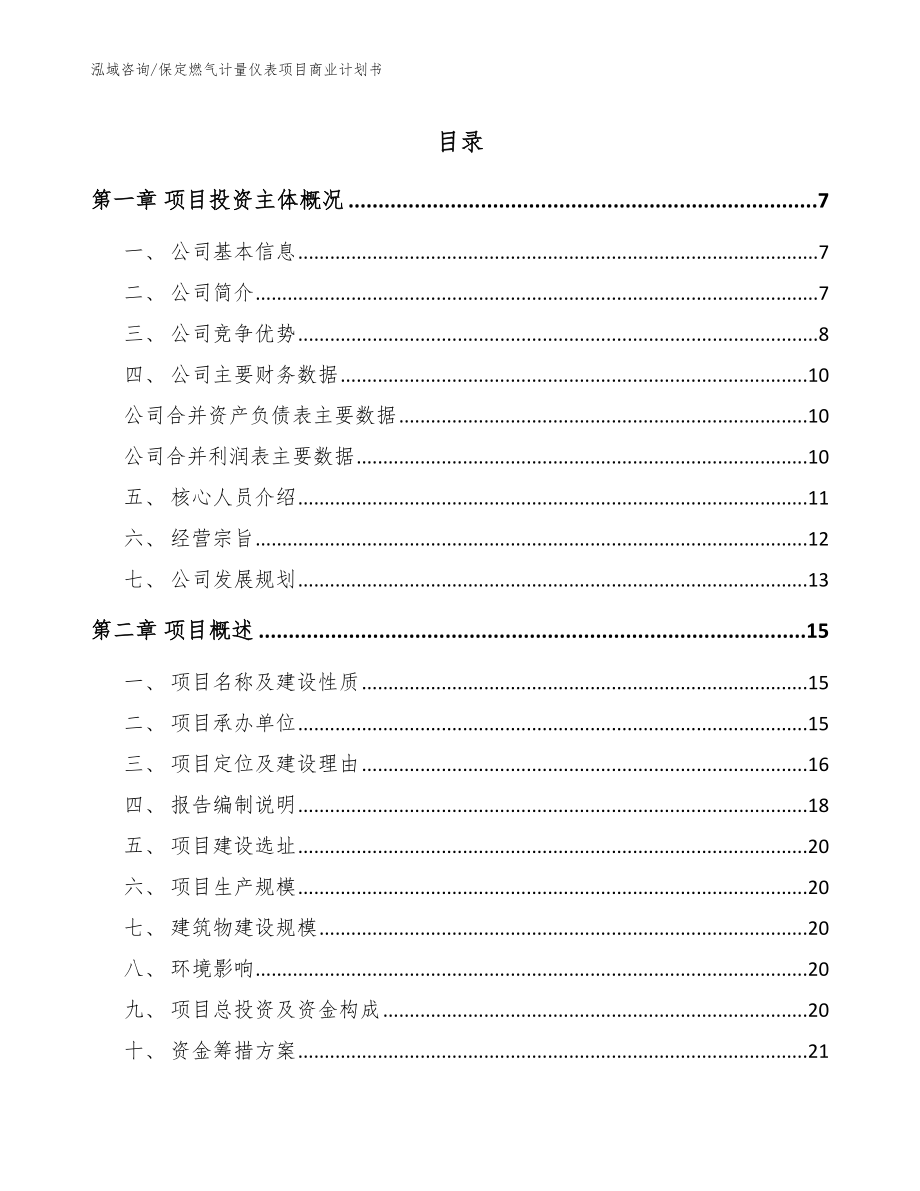 保定燃气计量仪表项目商业计划书_第1页