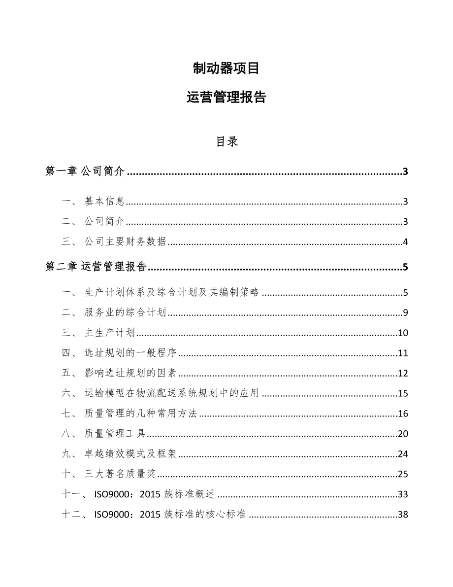 制动器项目运营管理报告_范文_第1页