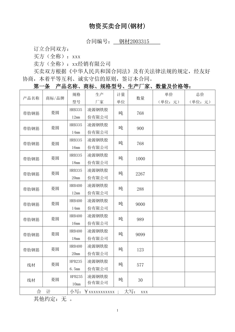 钢材采购订货合同范本_第1页