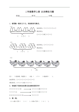 （蘇教版）二年級數(shù)學上冊 認識乘法習題