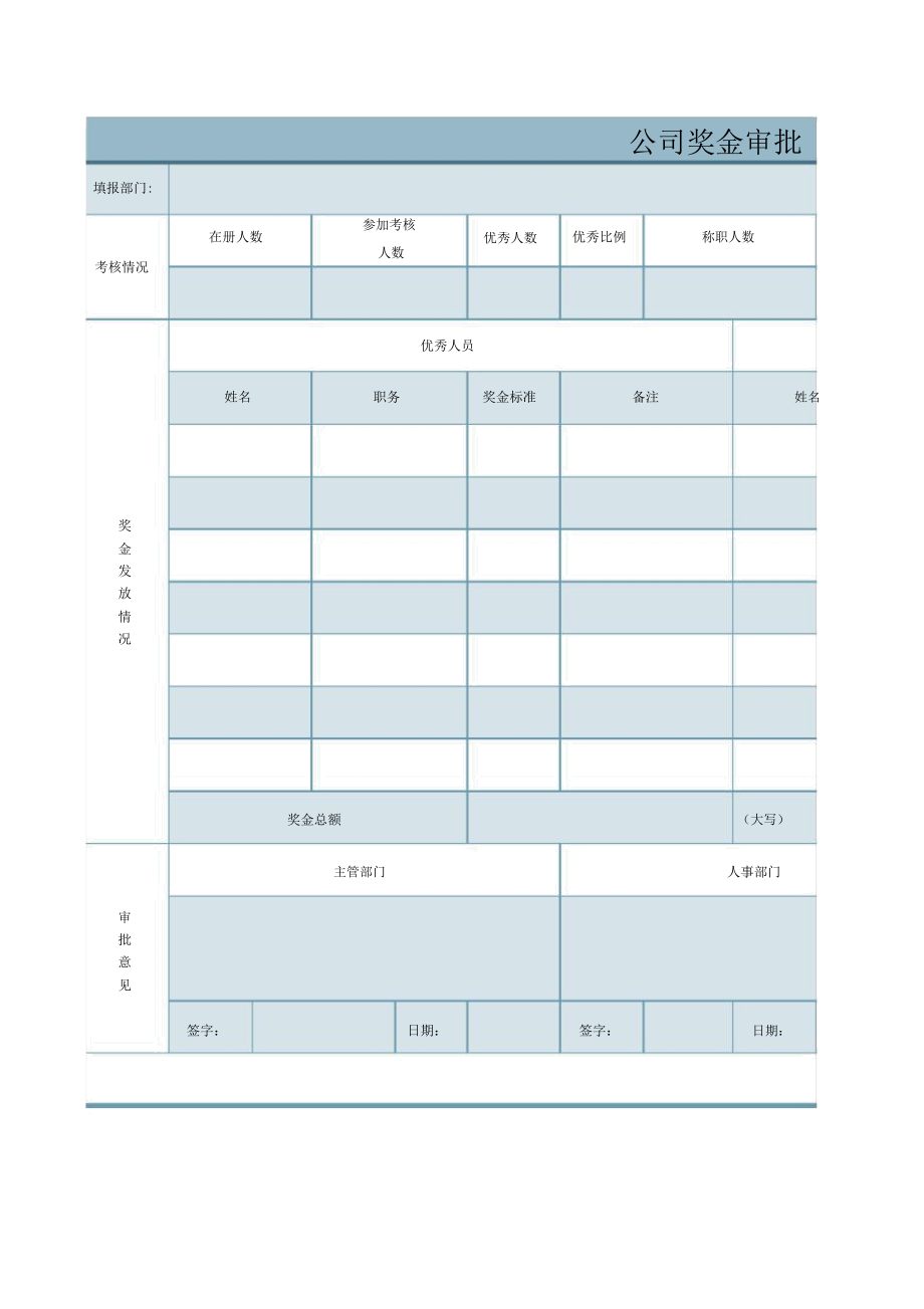 公司奖金审批excel模板_第1页