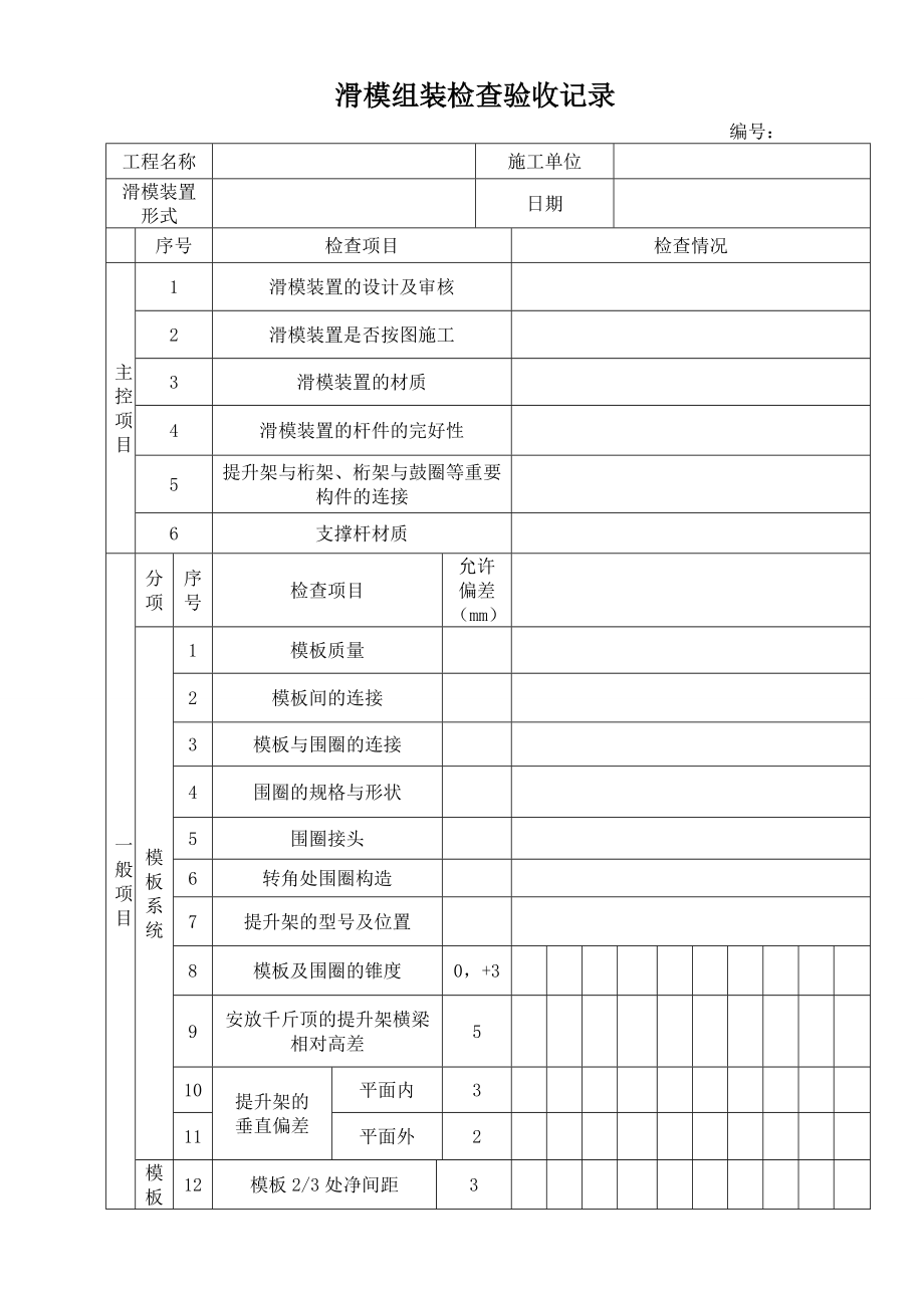 建筑滑模组装检查验收记录新1_第1页