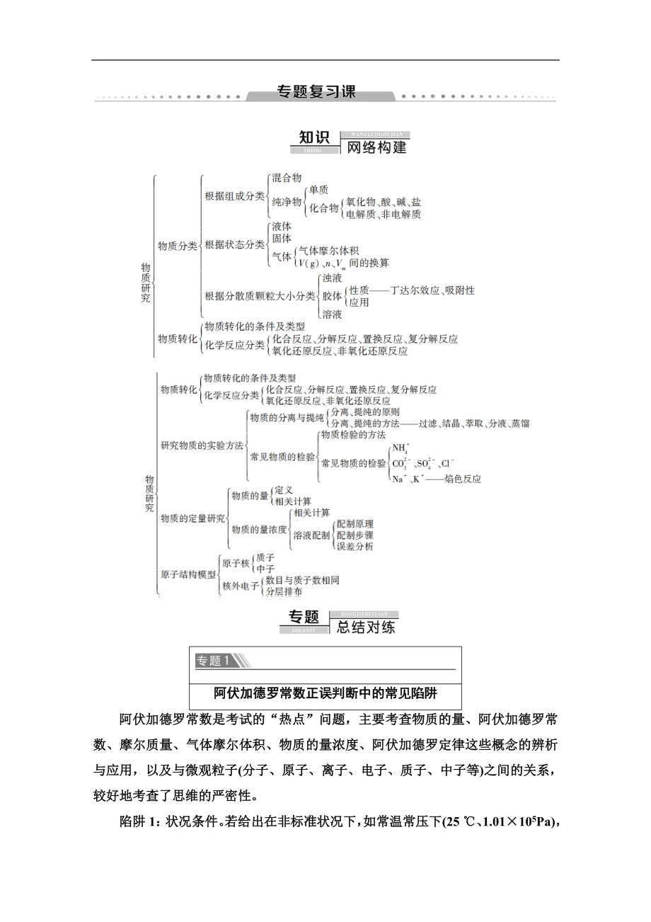 同步苏教化学必修一新突破讲义：专题1 专题复习课 Word版含答案_第1页