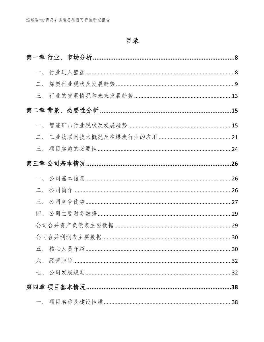 青岛矿山装备项目可行性研究报告（参考范文）_第1页