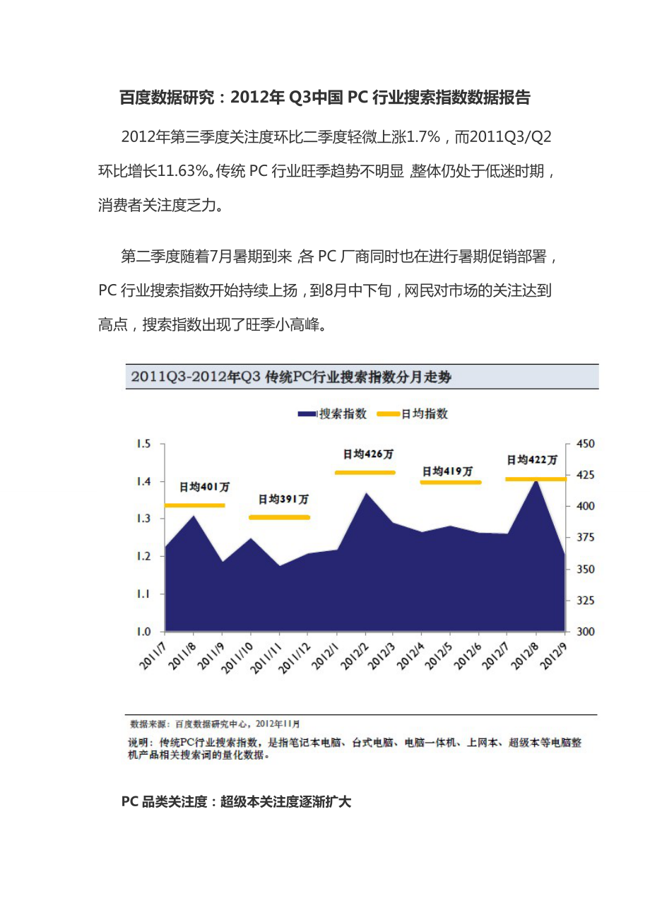 百度数据研究：Q3中国PC行业搜索指数数据报告_第1页