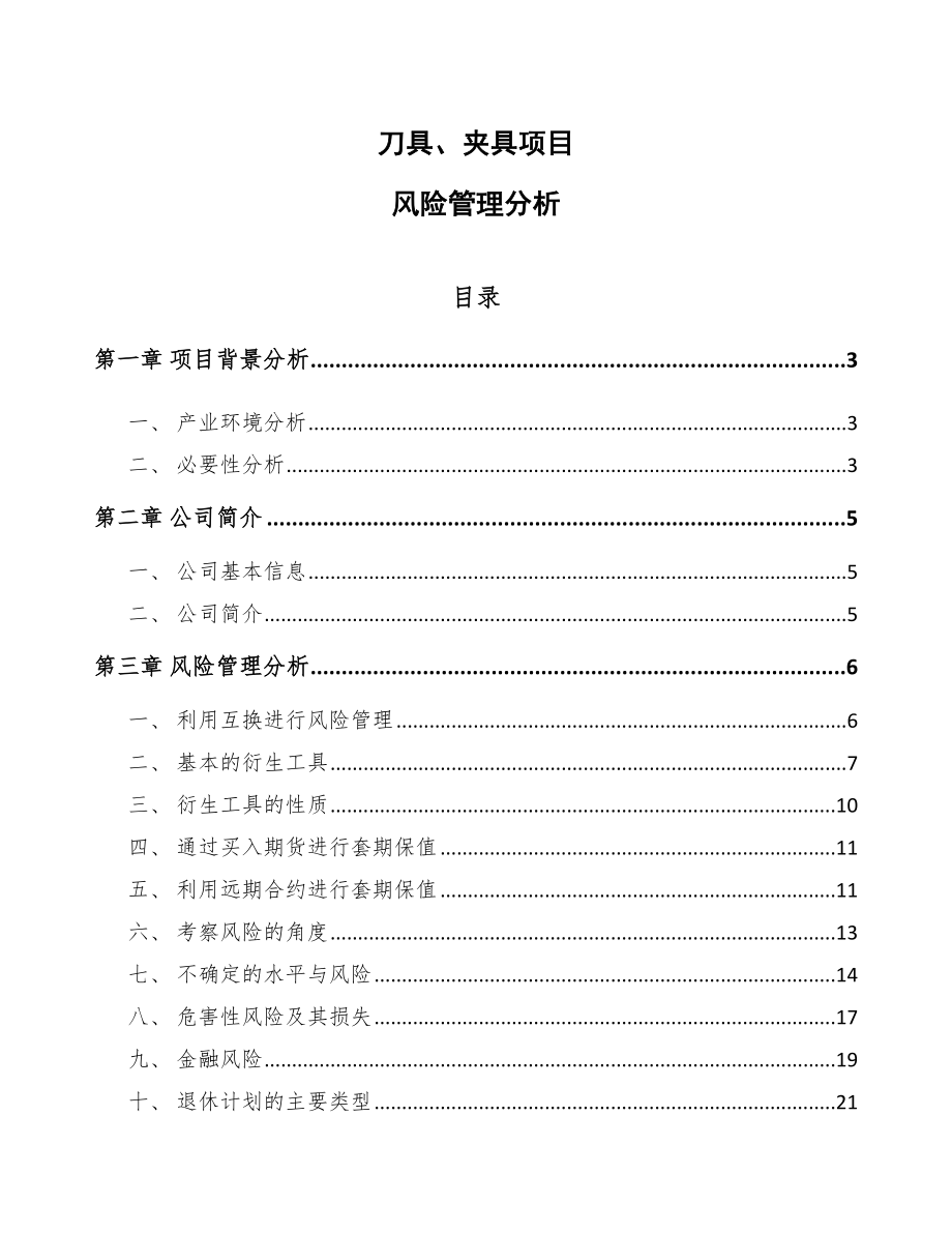 刀具、夹具项目风险管理分析【参考】_第1页