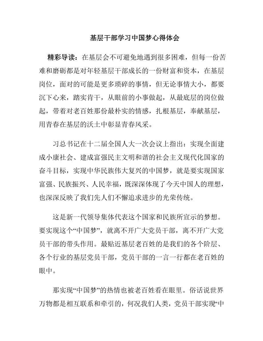 基层干部学习中国梦心得体会_第1页