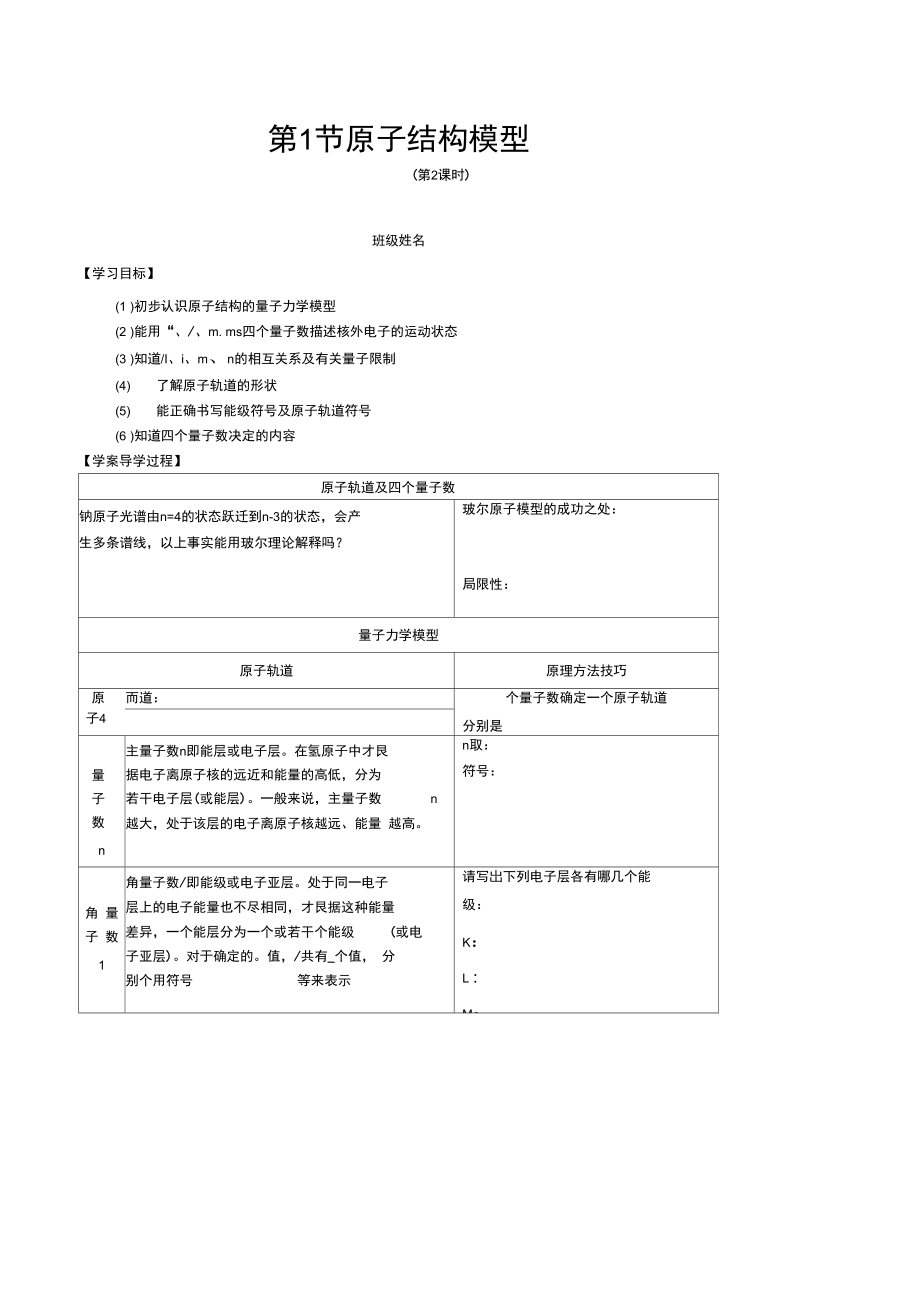 112《原子結(jié)構(gòu)模型》學(xué)案_第1頁