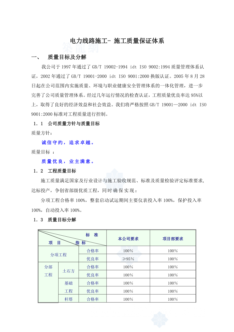 电力线路施工 施工质量保证体系_第1页