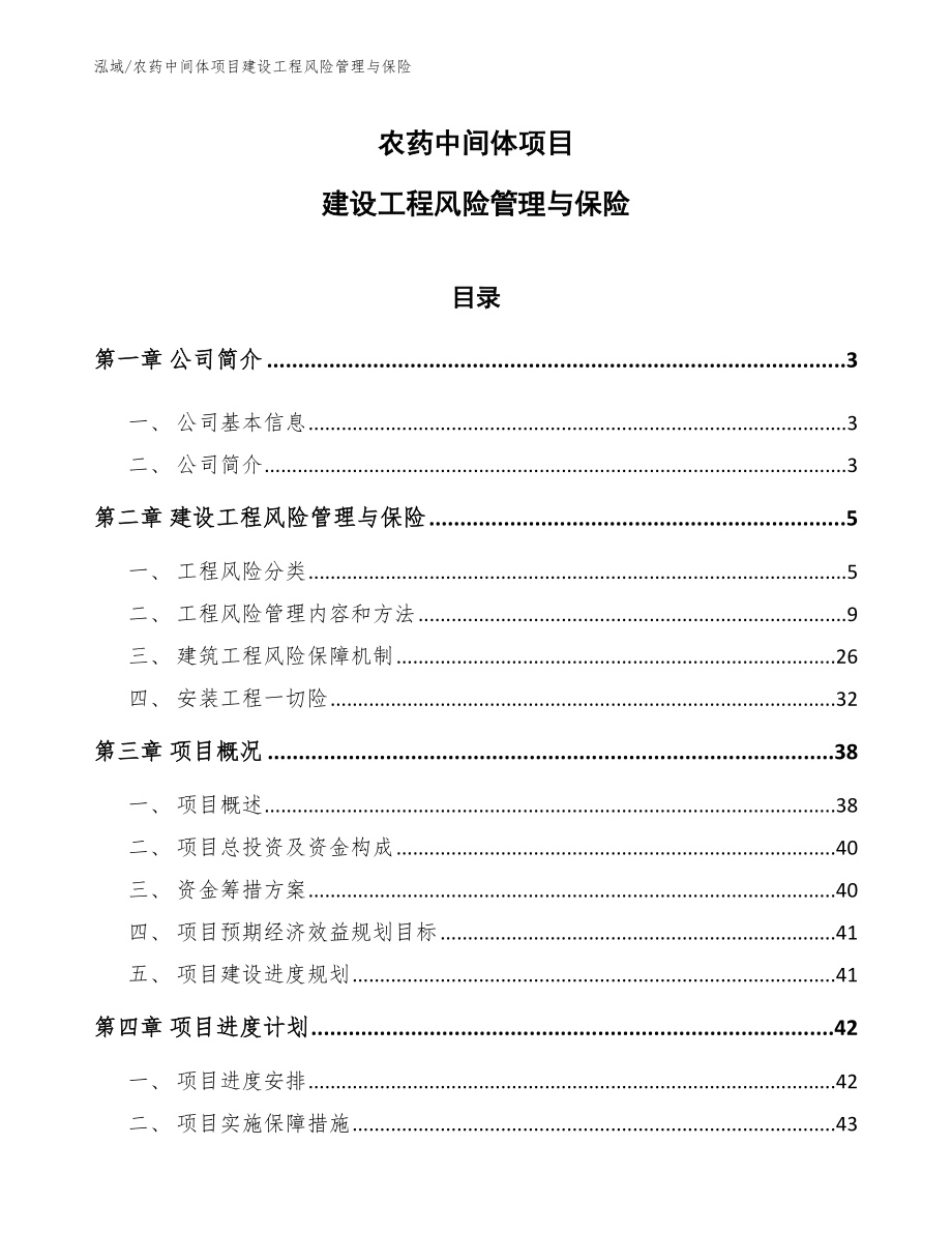 农药中间体项目建设工程风险管理与保险_范文_第1页