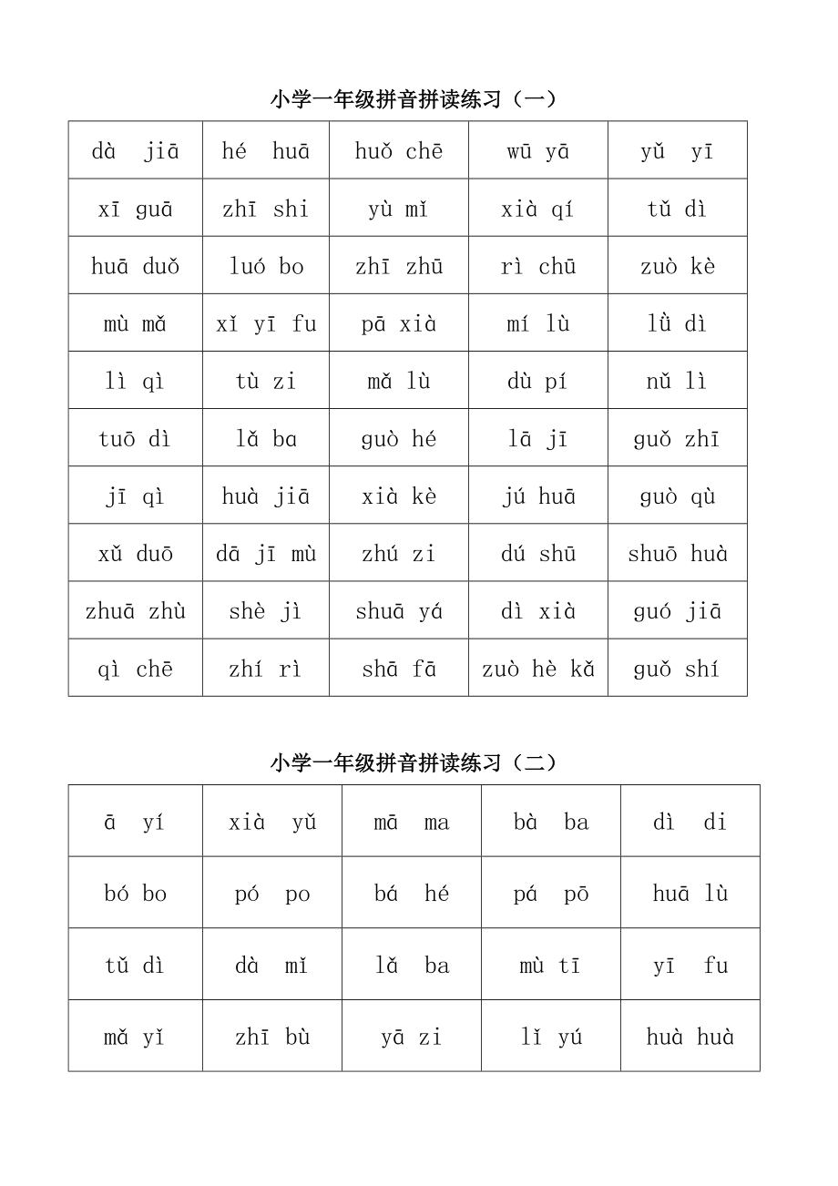 【小學 一年級語文】一年級拼音拼讀加強練習1 共（4頁）_第1頁