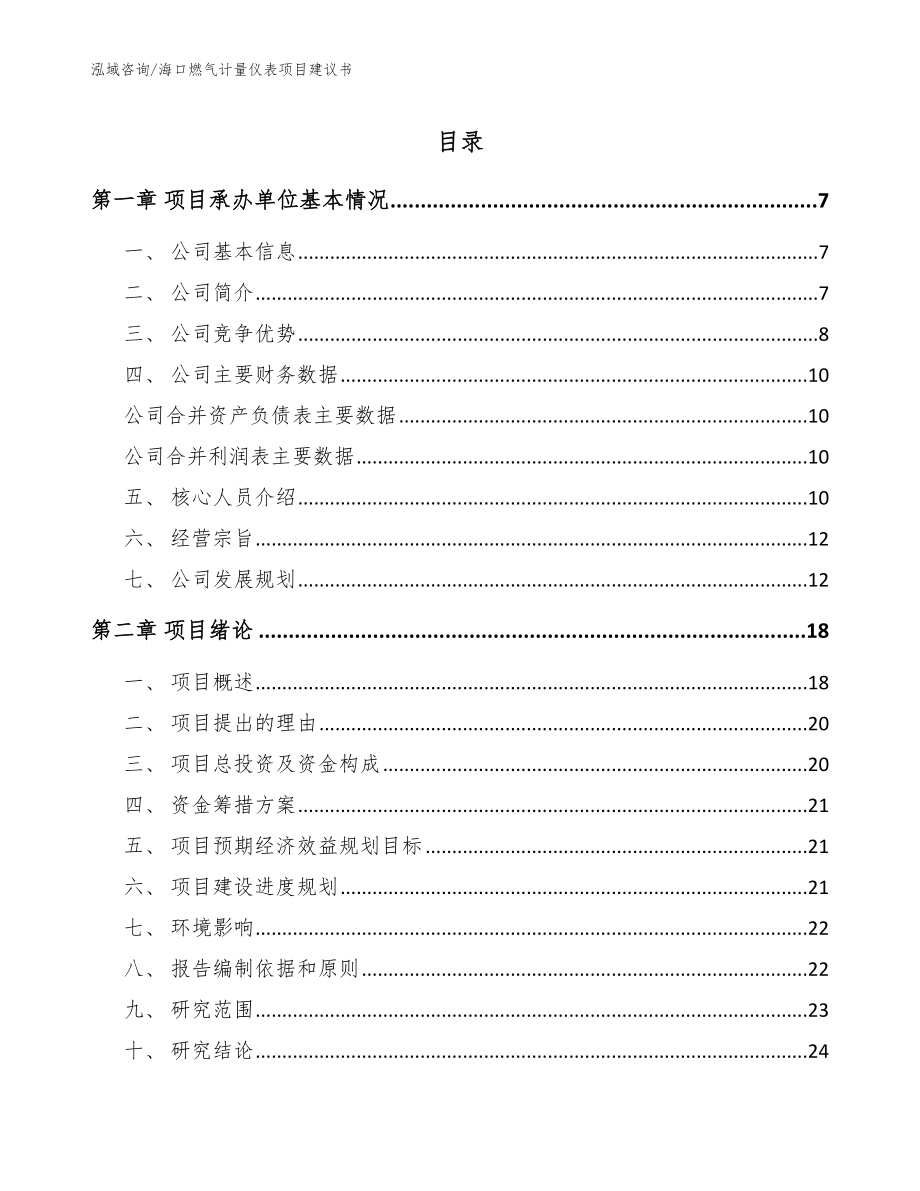 海口燃气计量仪表项目建议书【范文】_第1页