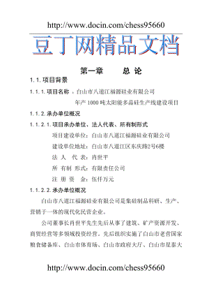 年产1000吨太阳能多晶硅生产线建设项目可行性研究报告