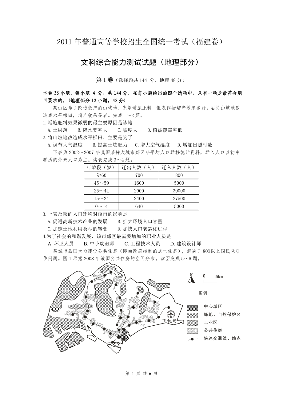 福建高考文综地理卷_第1页