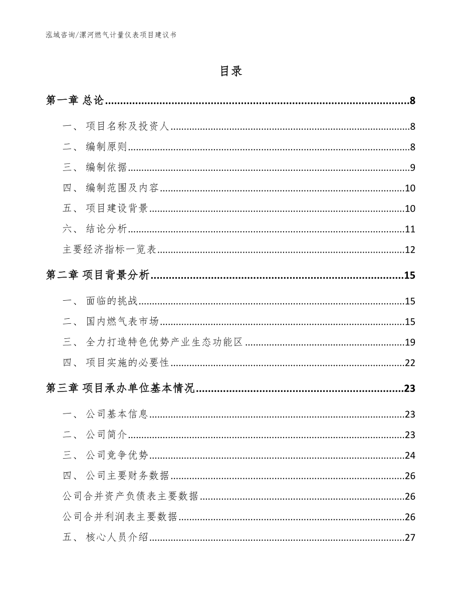 漯河燃气计量仪表项目建议书_参考模板_第1页