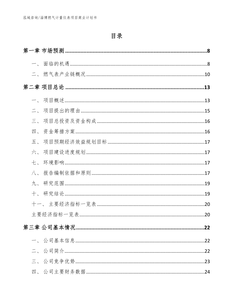 淄博燃气计量仪表项目商业计划书_范文模板_第1页