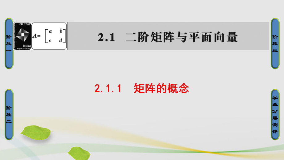 高中數(shù)學 21 二階矩陣與平面向量 1 矩陣的概念課件 蘇教版選修42._第1頁