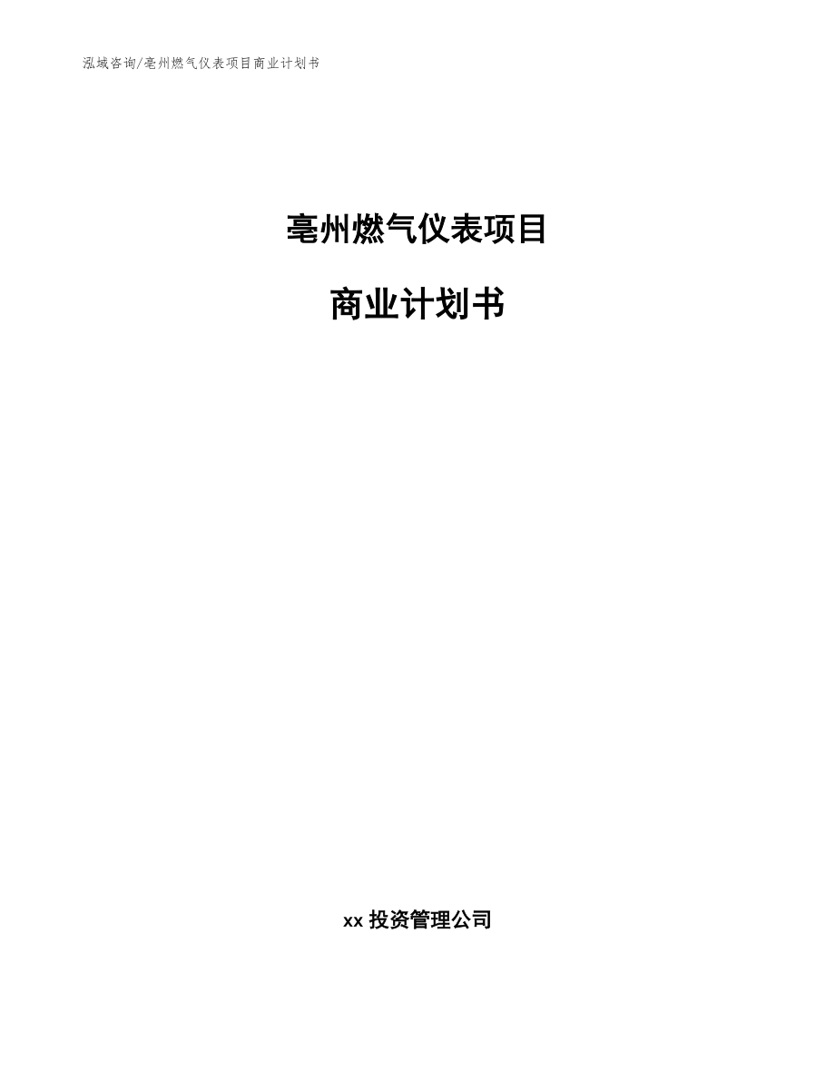 亳州燃气仪表项目商业计划书_范文参考_第1页