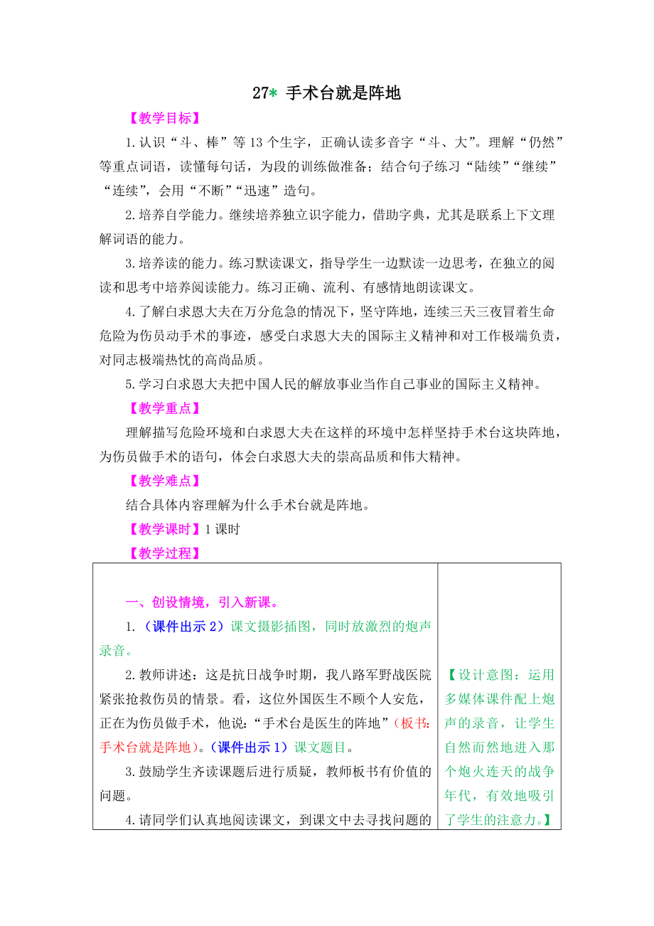 【部編版小學語文】27手術(shù)臺就是陣地_第1頁