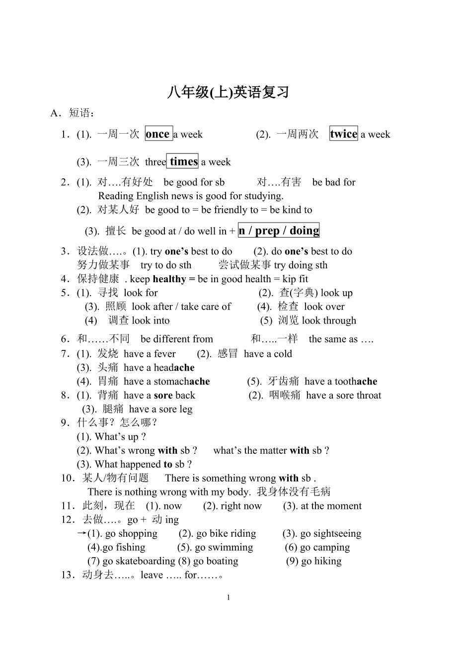 八年级上英语新目标 期末复习知识点总结_第1页