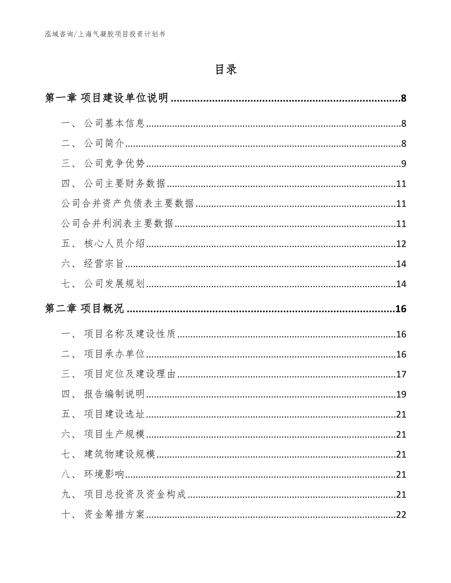 上海气凝胶项目投资计划书【参考模板】_第1页
