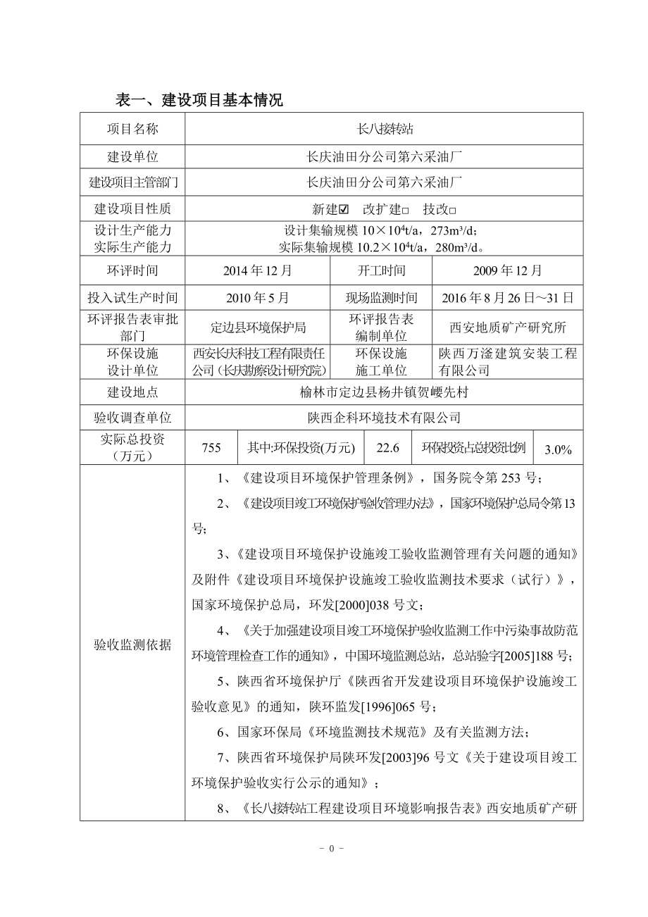 环保验收监测调查报告：验收调查长八接转站_第1页