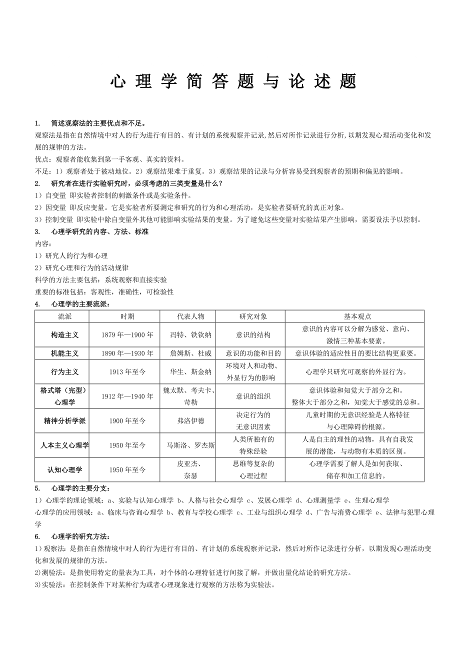 心理学考试复习题简答题与论述题_第1页