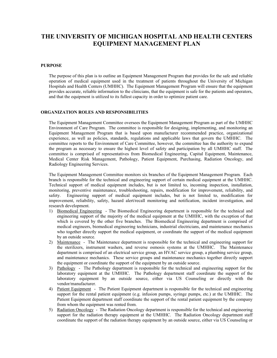 MEDICAL EQUIPMENT MANAGEMENT PLAN_第1页