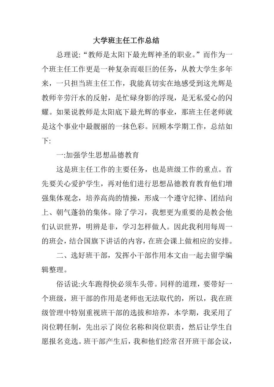 大学班主任工作总结_第1页