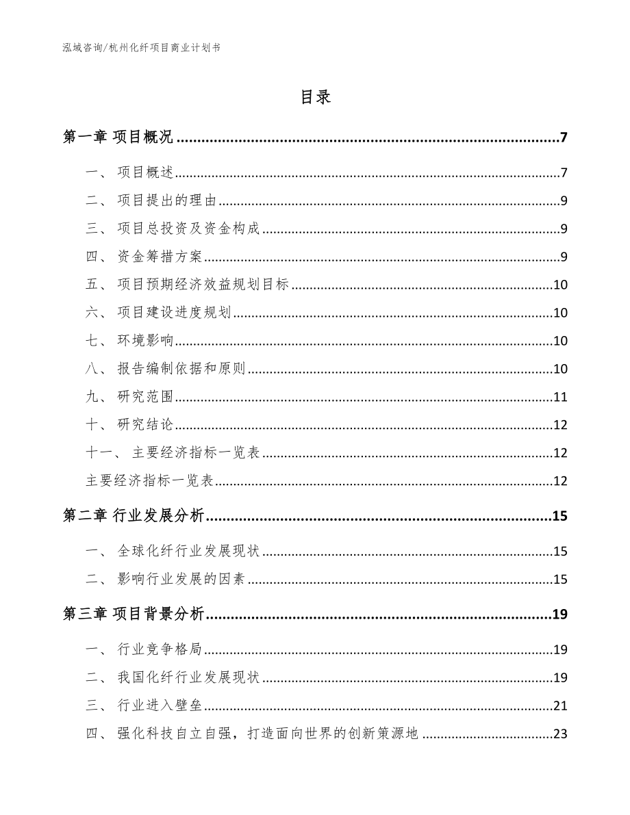 杭州化纤项目商业计划书范文模板_第1页