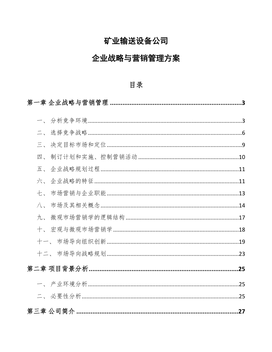 矿业输送设备公司企业战略与营销管理方案_第1页