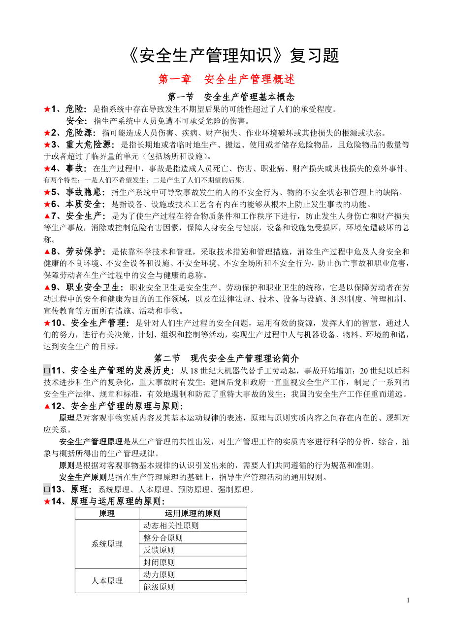 注册安全工程师考试《安全生产管理知识》复习题_第1页