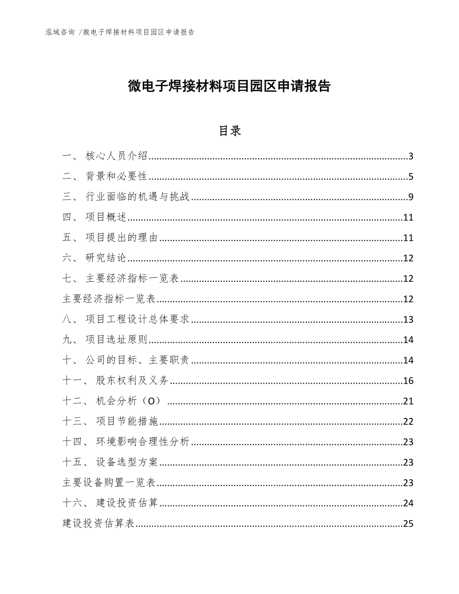 微电子焊接材料项目园区申请报告-（模板）_第1页