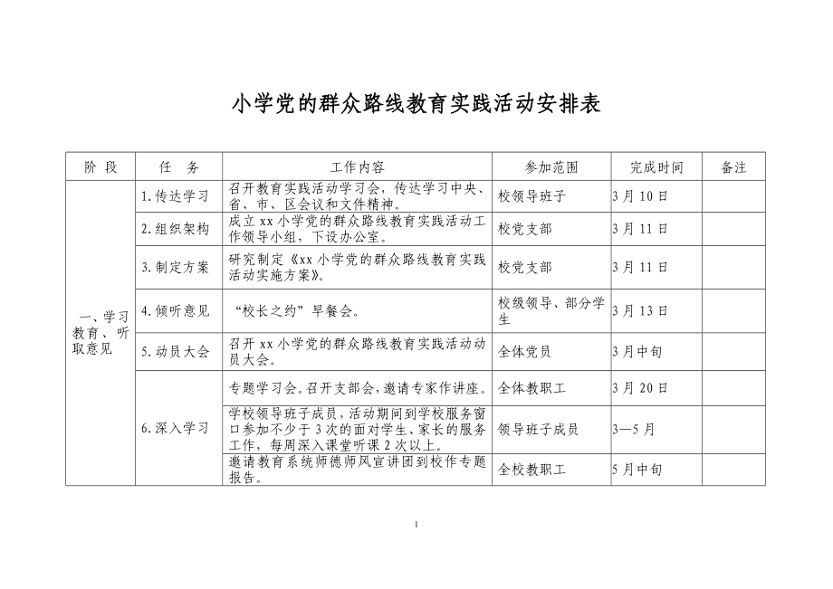 小學黨的群眾路線教育實踐活動安排表_第1頁