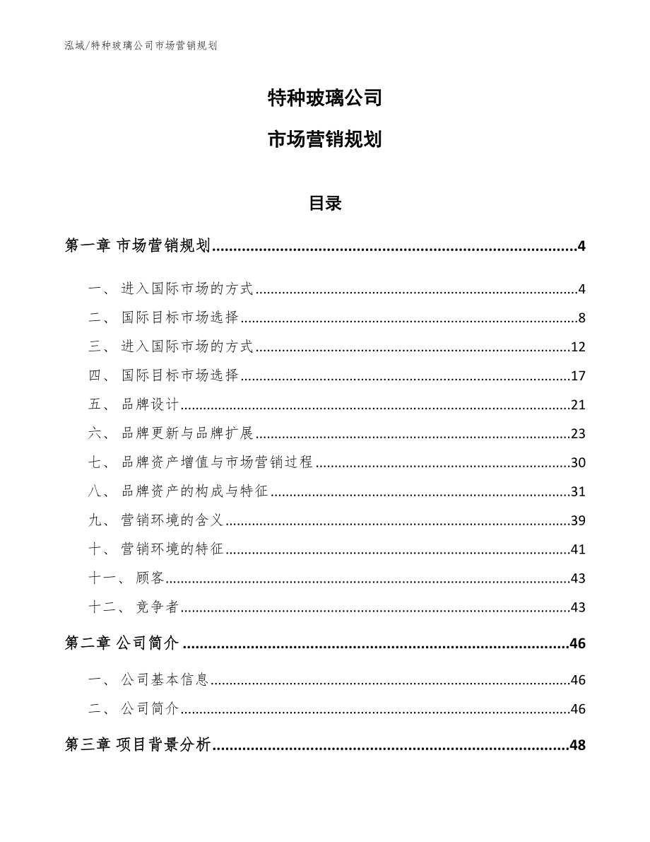 特种玻璃公司市场营销规划_参考_第1页