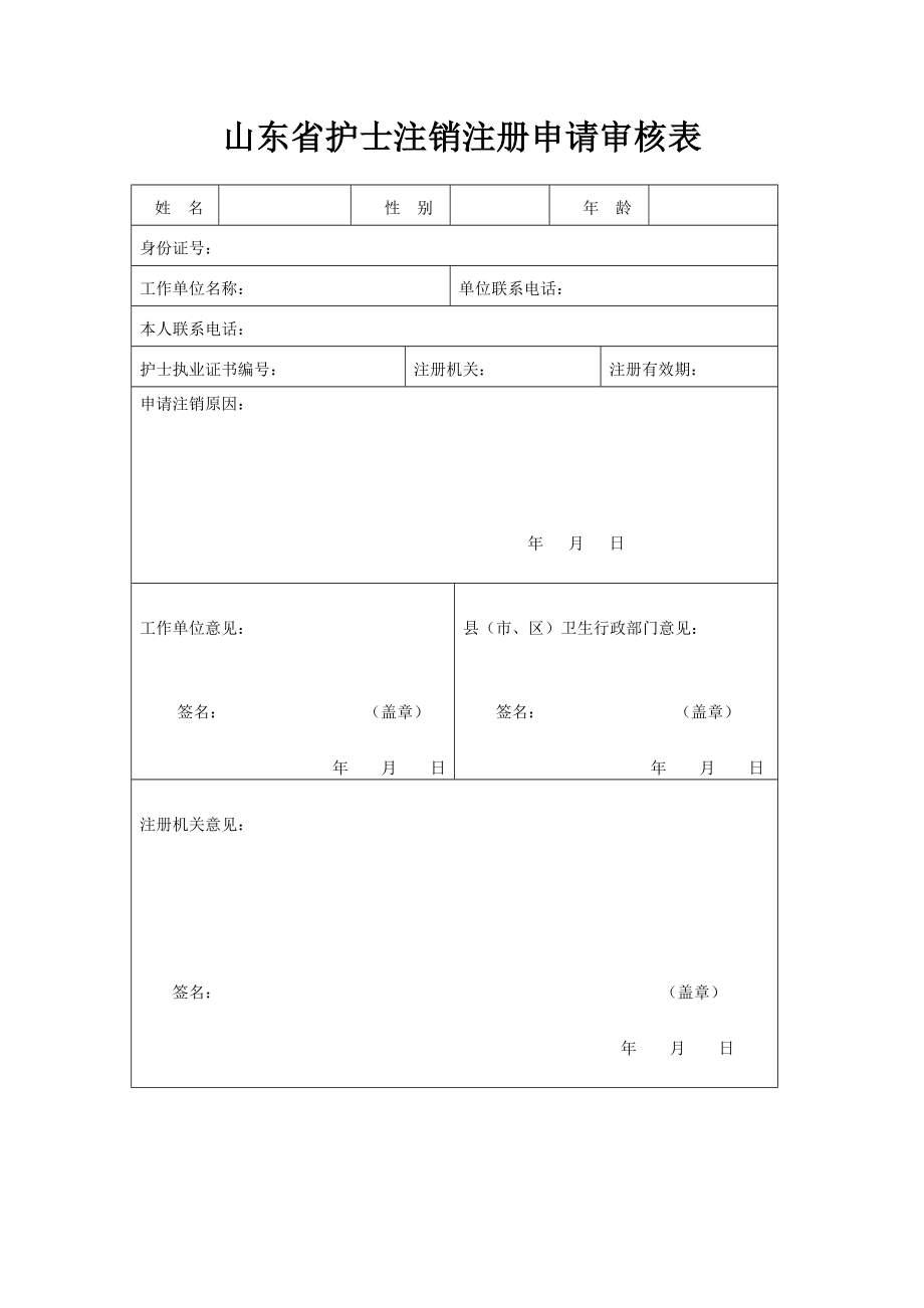 山东省护士注销注册申请审核表_第1页