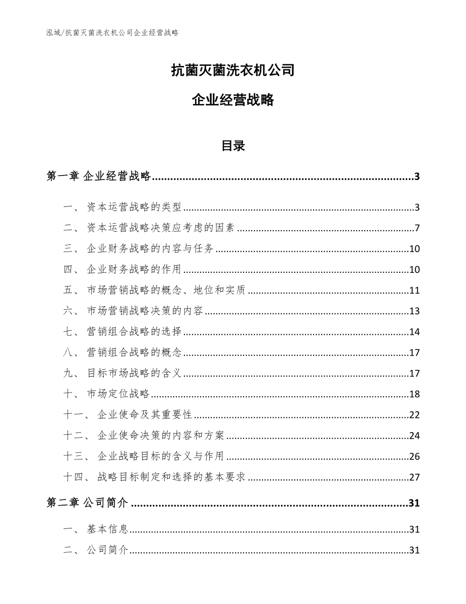 抗菌灭菌洗衣机公司企业经营战略_第1页