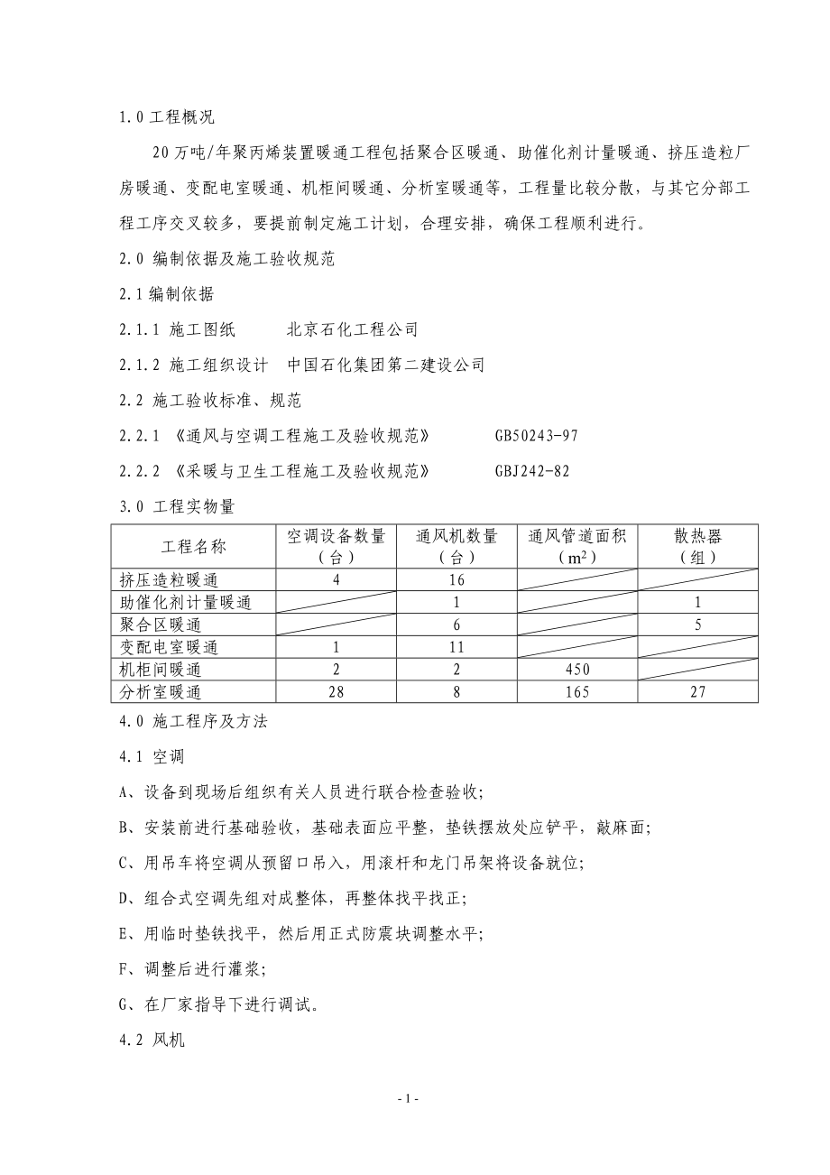 某化工厂聚丙烯装置暖通工程吊装方案_第1页