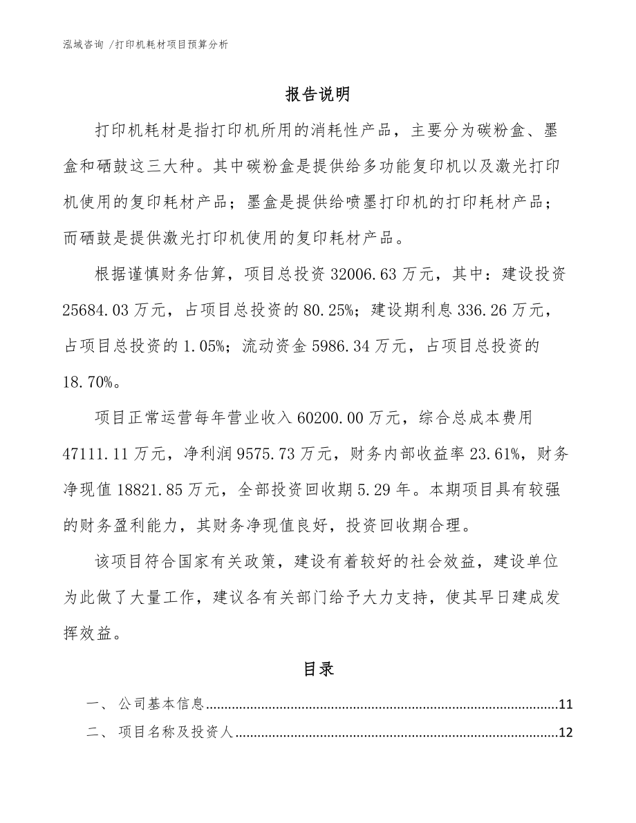 打印机耗材项目预算分析_第1页