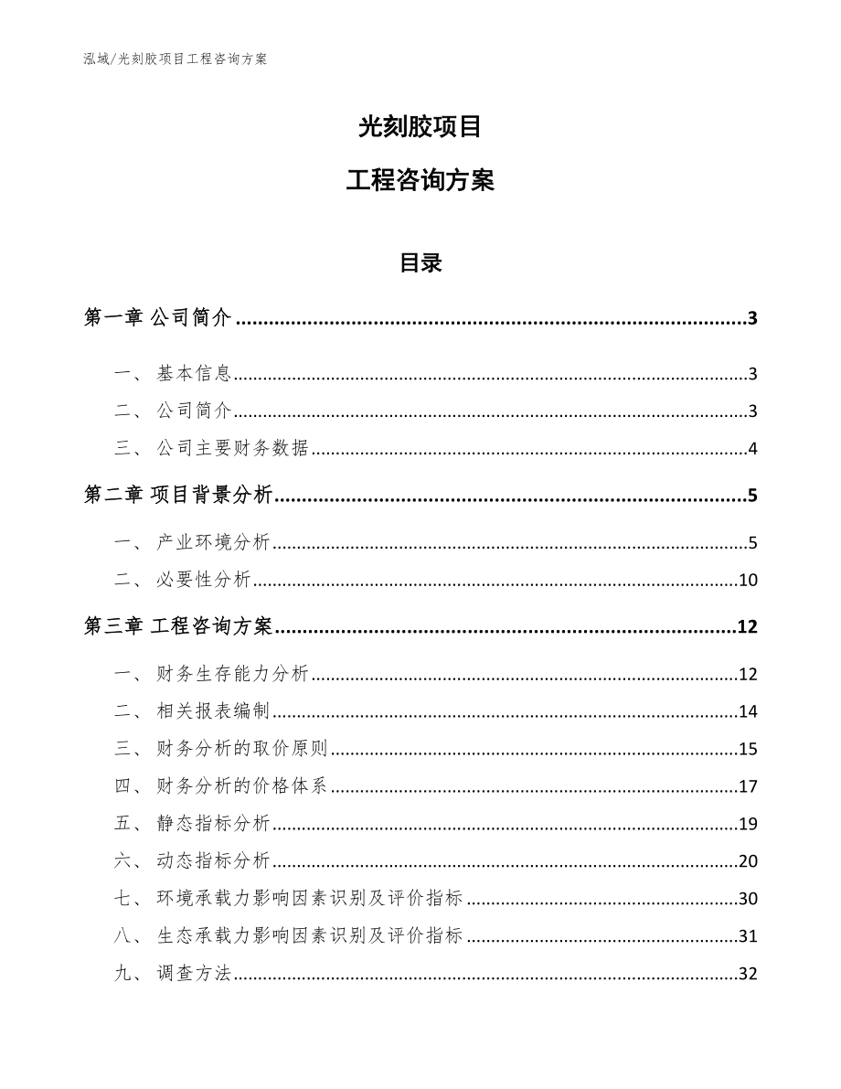 光刻胶项目工程咨询方案（参考）_第1页