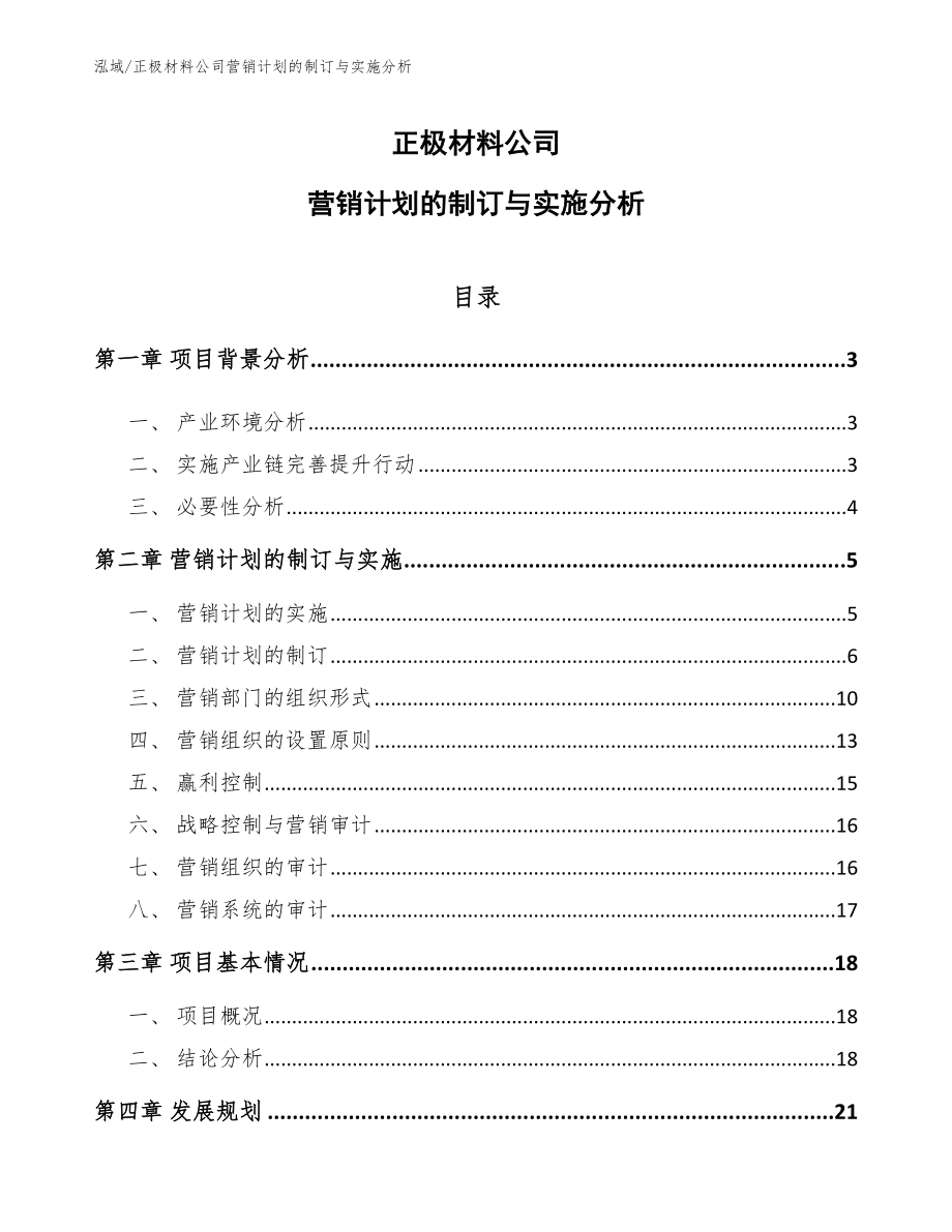 正极材料公司营销计划的制订与实施分析（范文）_第1页