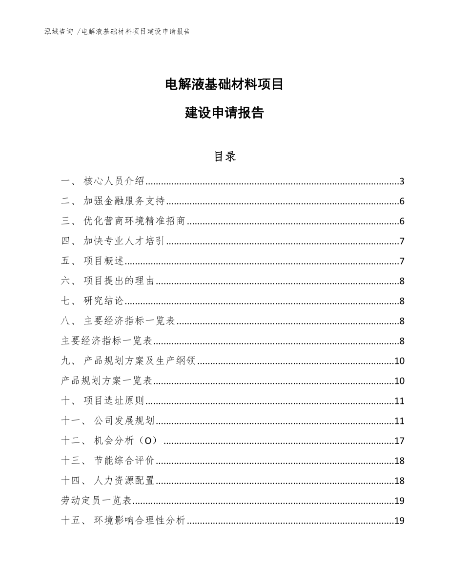 电解液基础材料项目建设申请报告_参考范文_第1页