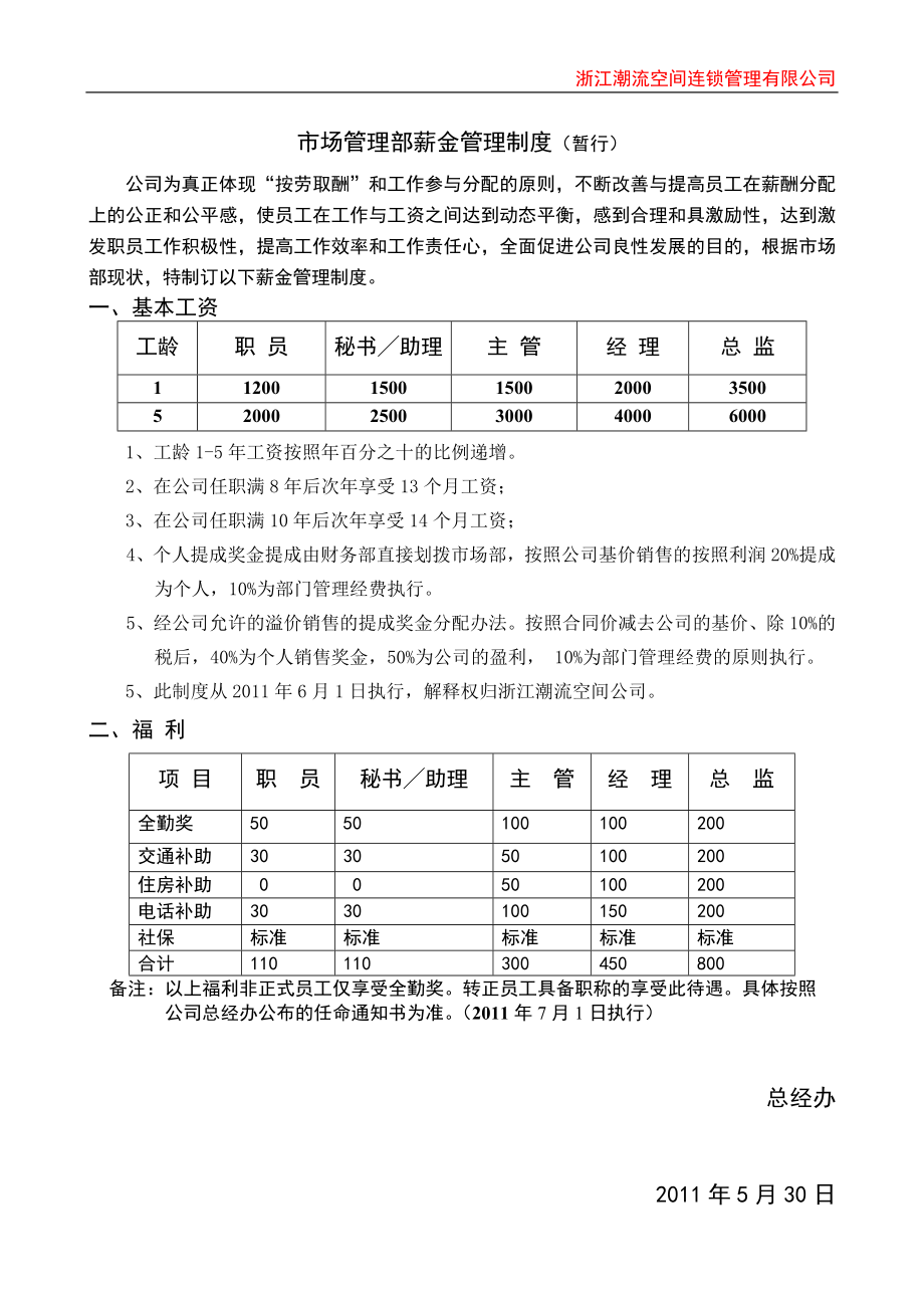 市场部薪金管理制度_第1页