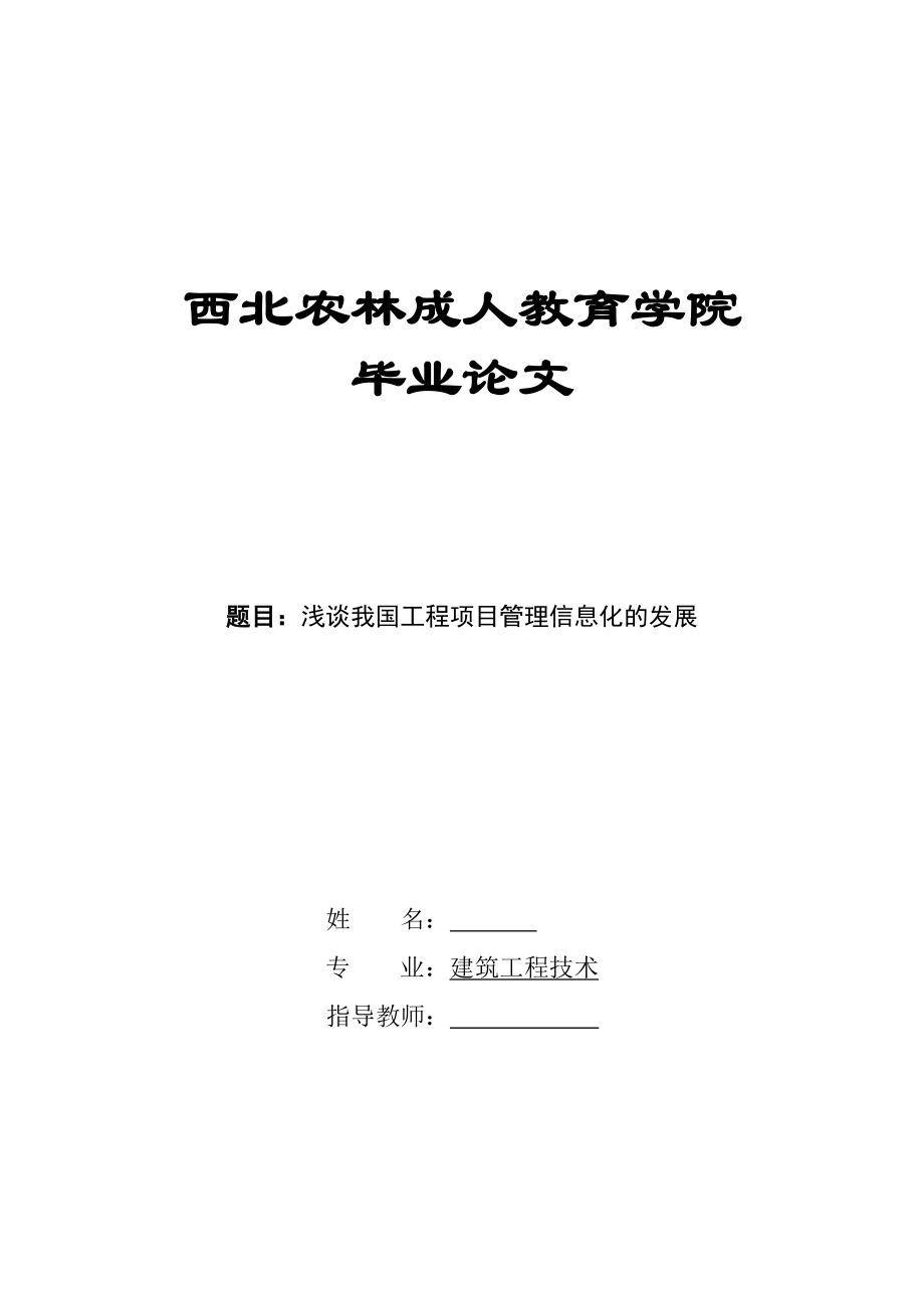 浅谈我国工程项目管理信息化的发展毕业论文_第1页