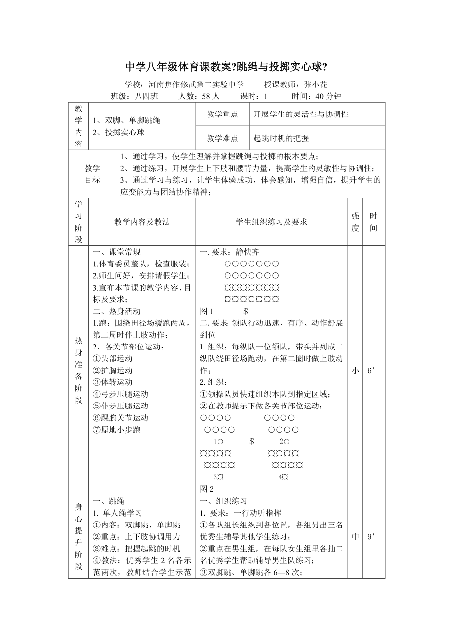 【初中二年級(jí)】中學(xué)八年級(jí)體育教案《跳繩與投擲實(shí)心球》模版課件_第1頁(yè)